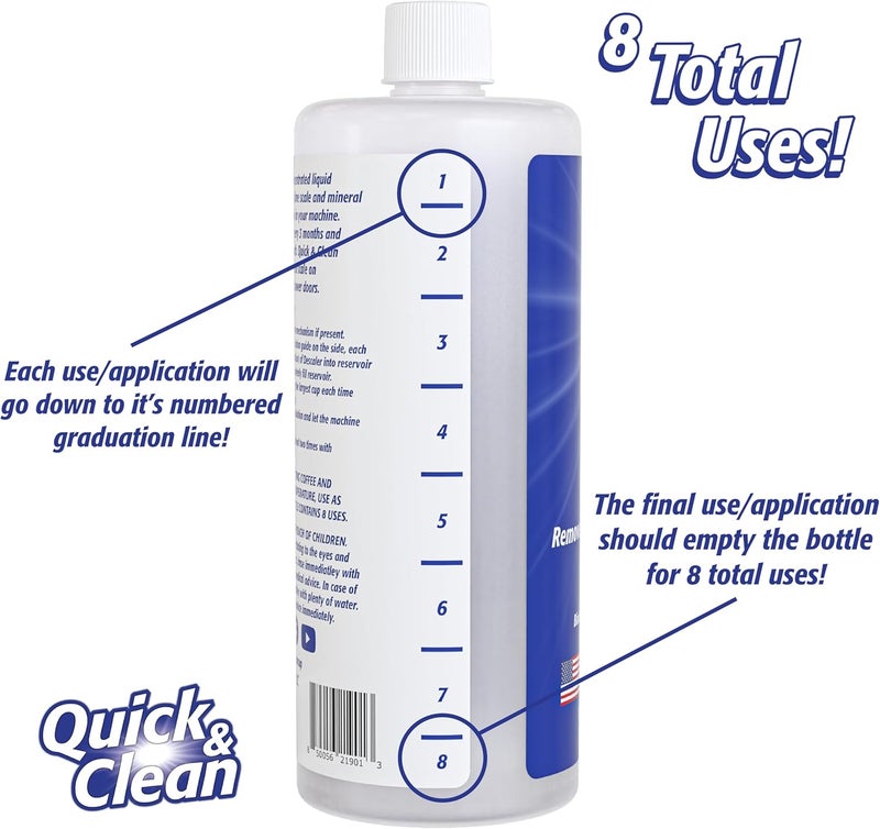 QUICK CLEAN 32oz. Descaler (8 Total Uses) - Made in the USA - Descaling Solution for Nespresso, Ninja, Delonghi, All Other Coffee and Espresso Machines… - Image 2